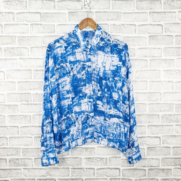 HELMUT LANG Women's Button up Shirt Blue white Print Long Sleeve - Picture 1 of 7